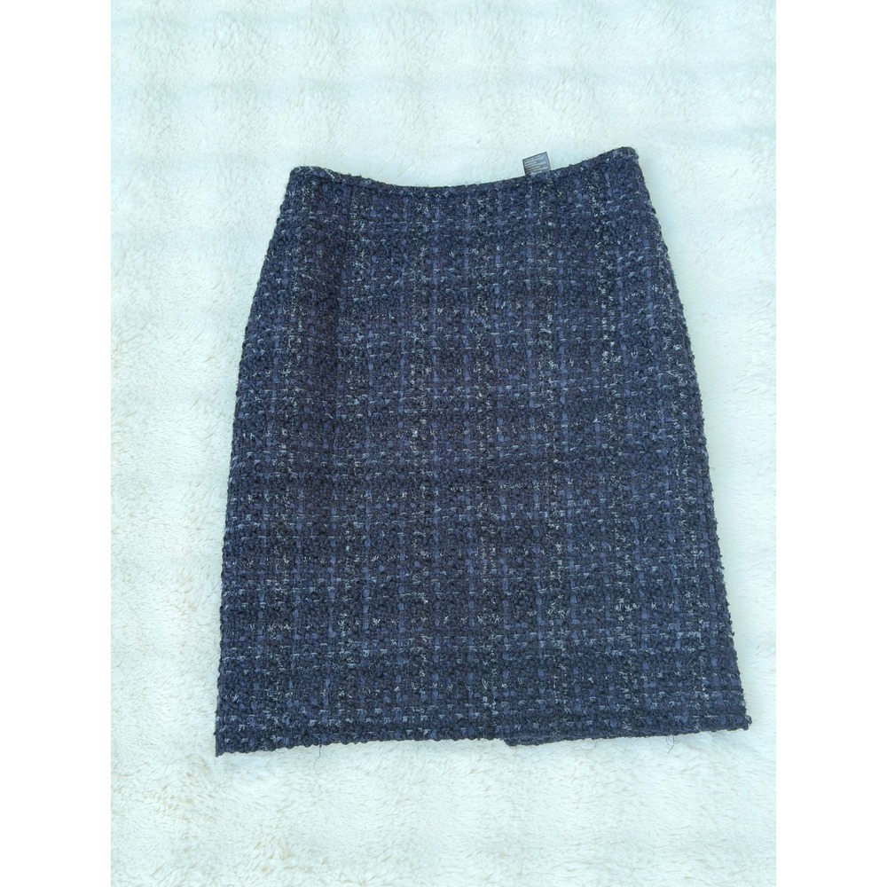 Ann Taylor Navy Blue Tweed Wool Blend Pencil Skirt Metallic Shimmer 2P 0283P851